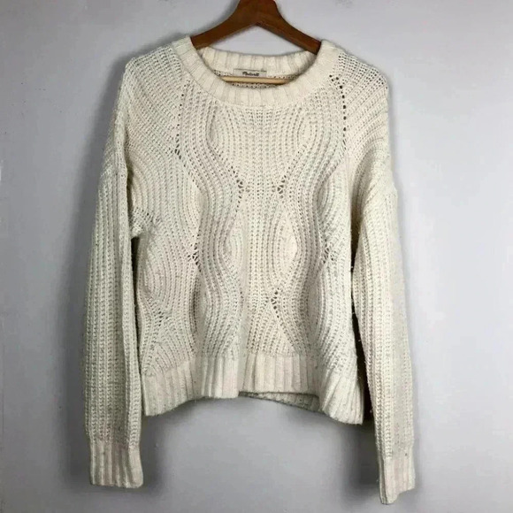 Madewell Sweater Everett Rib-Play Pullover Chunky Cable Knit White Small - Picture 4 of 6